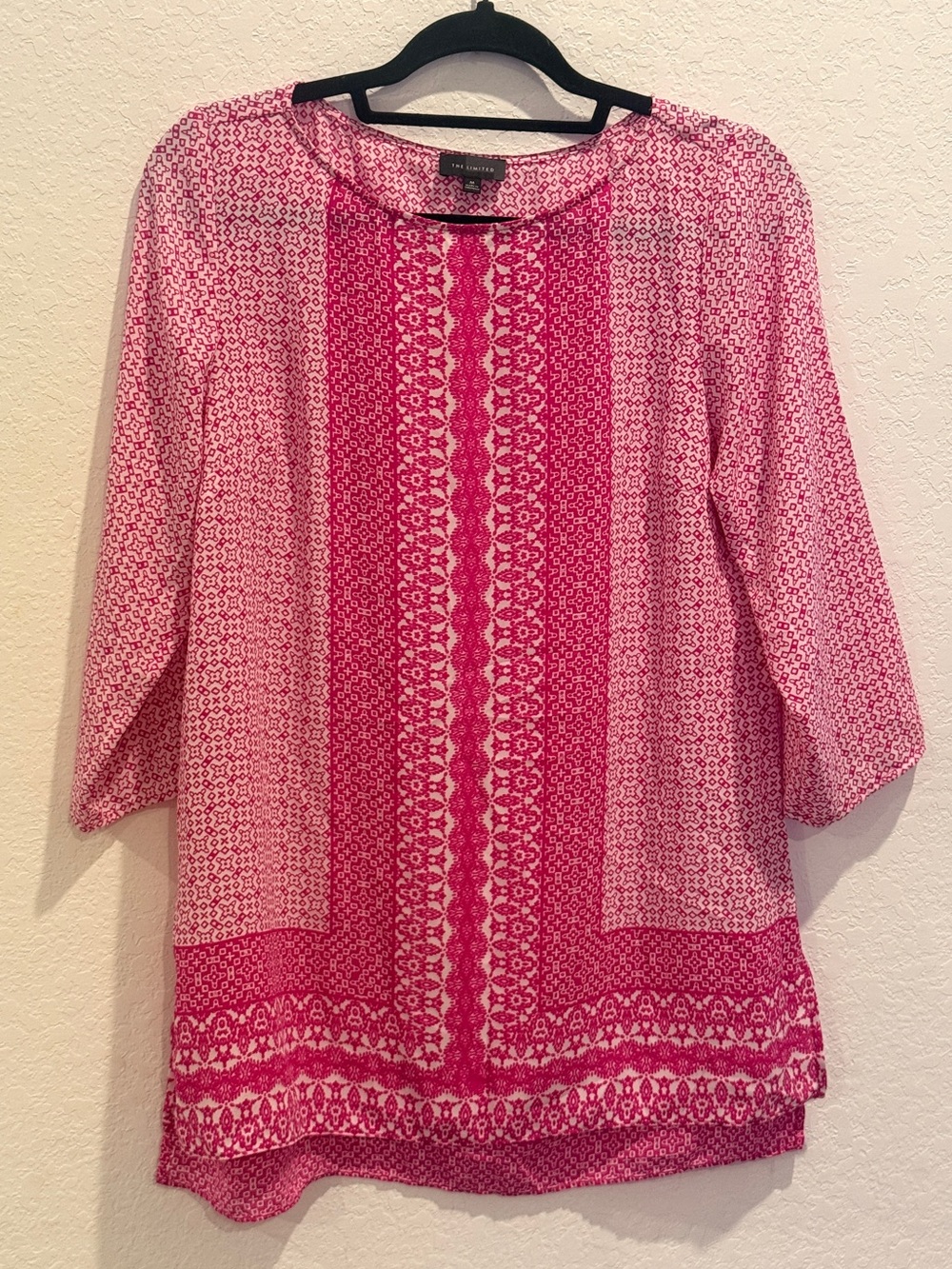 The Limited Pink Patterned 3/4 Sleeve Tunic with Fuchsia Panel